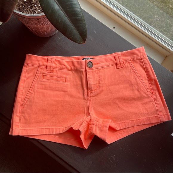 Express neon salmon pink khaki chino short sz 0 NEW - Picture 9 of 9